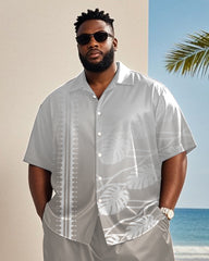 Big & Tall Men's Hawaiian Vacation Grey Gradient Coconut Tree Print Shirt Shorts Suit