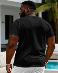 Men's Plus Size Black Holiday Eyes Inside Hawaiian Pattern Print Round Neck Short Sleeve T-Shirt