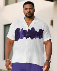 Men's Plus Size White & Purple Wave Short Sleeve Shirt Shorts Suit