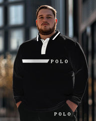 Simple Business Long Sleeve Polo Lasel 2 Piece Set Men's Plus Size