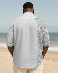 Big & Tall Men's Daily Wave Print Long Sleeve Bamboo Hemp Texture Shirt