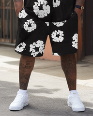 Big Men's Classic White Plum Blossom T-Shirt Shorts Set