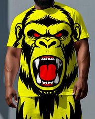 Big & Tall Men's Roaring Gorillas Printed Casual Short Sleeve T-shirt and Short Set