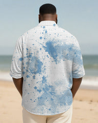 Big & Tall Men's Daily Blue Abstract Geometric Print Long Sleeve Bamboo Hemp Texture Shirt