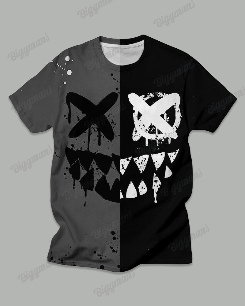 Men's Big & Tall Black Gray Color Block Graffiti Expression Print T-shirt Trousers Set