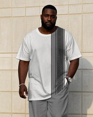 Big Men's Grey & White Patchwork Printed Short-sleeved T-shirt Trousers Set