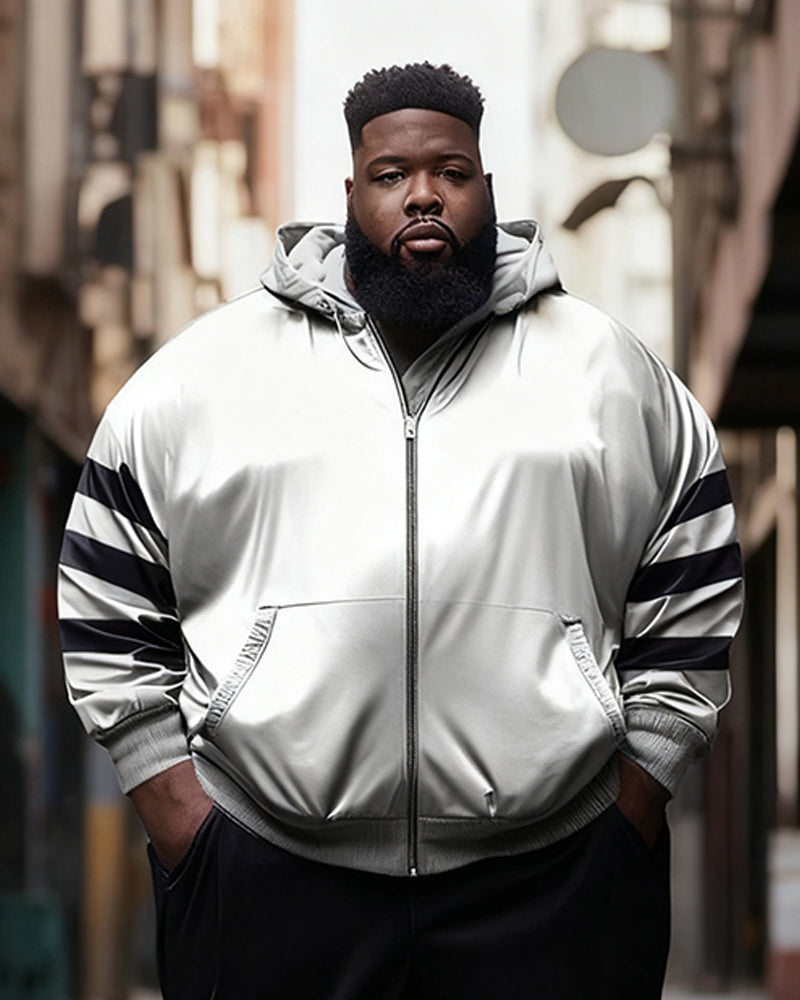 Men's Plus Size Jogger White Sportswear Two Piece Set