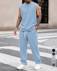 M-8XL Men's Texture Fabric Vest Straight Casual Pants Sports Two-piece Set