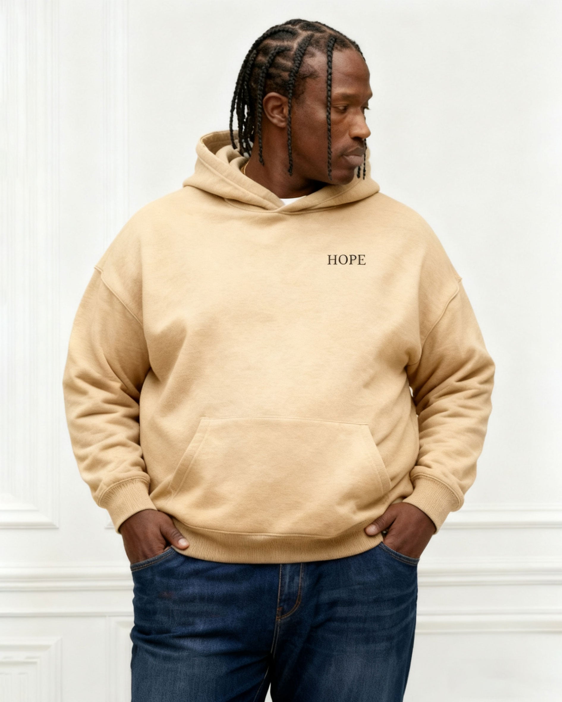 Large Size Men's Autumn And Winter Warm Cotton Hoodie-gray Chest Handmade Three-dimensional Printing "hope" Slogan