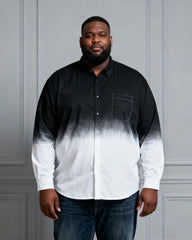 Men's Plus Size Landscape Ink Black & White Gradient Contrast Long Sleeve Lapel Shirt