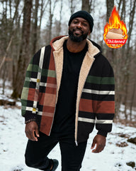 Big & Tall Men's Multicolor Plaid Print Velvet Thickened Zipper Hoodie