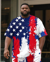 Men's Plus Size Independence Day Star Stripe Print Round Neck Short Sleeve T-Shirt Shorts Suit