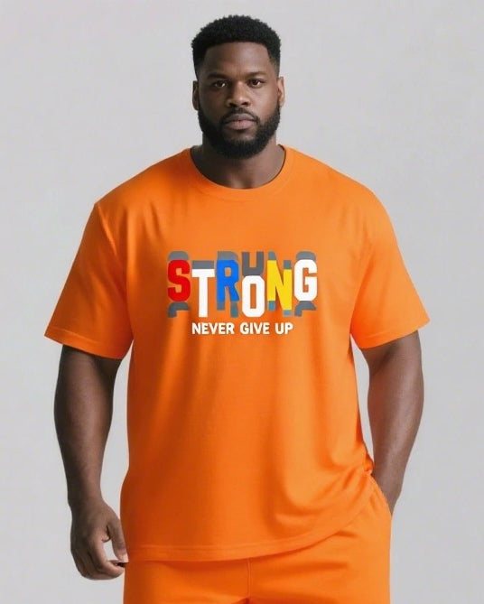 Strong Hearts Never Give Up Men's Big and Tall Colorful Lettering Short Sleeve T-shirt 2-Piece Set