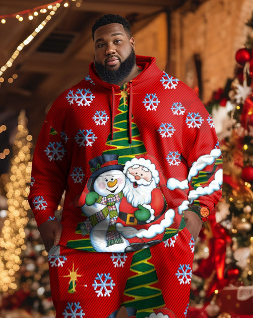 Men's Plus Size Christmas Snowman Santa Hoodie Set of Two