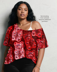 Women's Plus Size Daily Casual Graffiti Jelly Bear Print Short Sleeve Shorts Suit