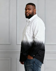 Men's Plus Size Landscape Ink White & Black Gradient Contrast Long Sleeve Lapel Shirt