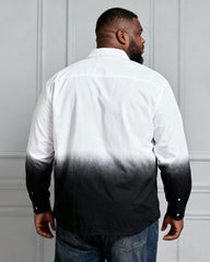 Men's Plus Size Landscape Ink White & Black Gradient Contrast Long Sleeve Lapel Shirt