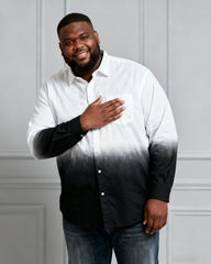 Men's Plus Size Landscape Ink White & Black Gradient Contrast Long Sleeve Lapel Shirt