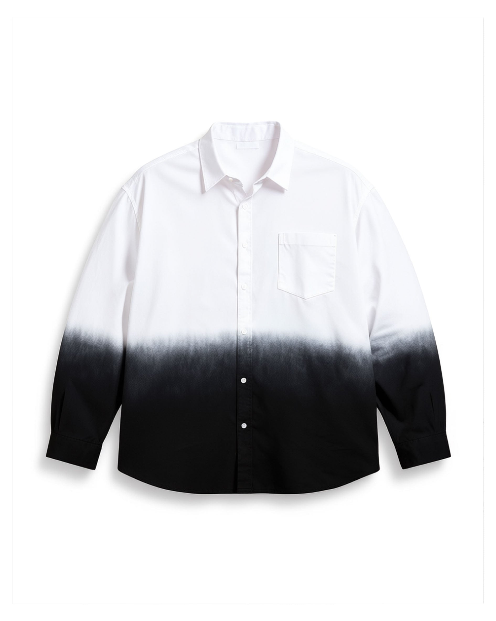 Men's Plus Size Landscape Ink White & Black Gradient Contrast Long Sleeve Lapel Shirt
