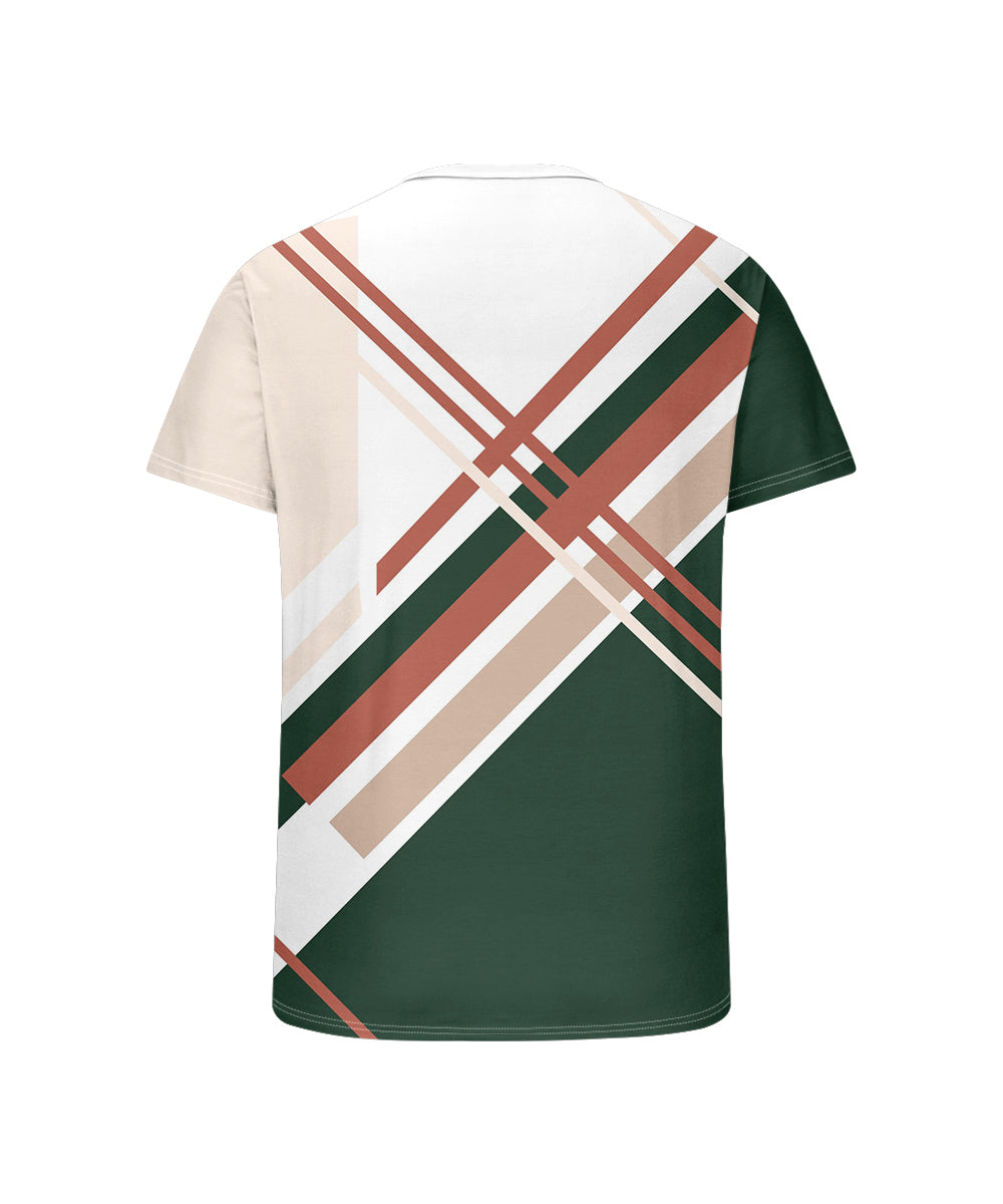 Big & Tall Men's Green Stripe Geometric Print Henley Collar Button Short Sleeve Tee