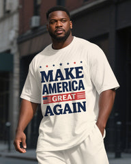 Men's Casual Simple American Sayings Printed Big & Tall Short Sleeve T-shirt Pants Suit