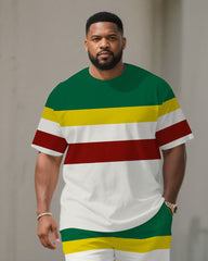 Men's Plus Size June Day Classic Teeth Buy Striped Short Sleeve T-Shirt Shorts Suit