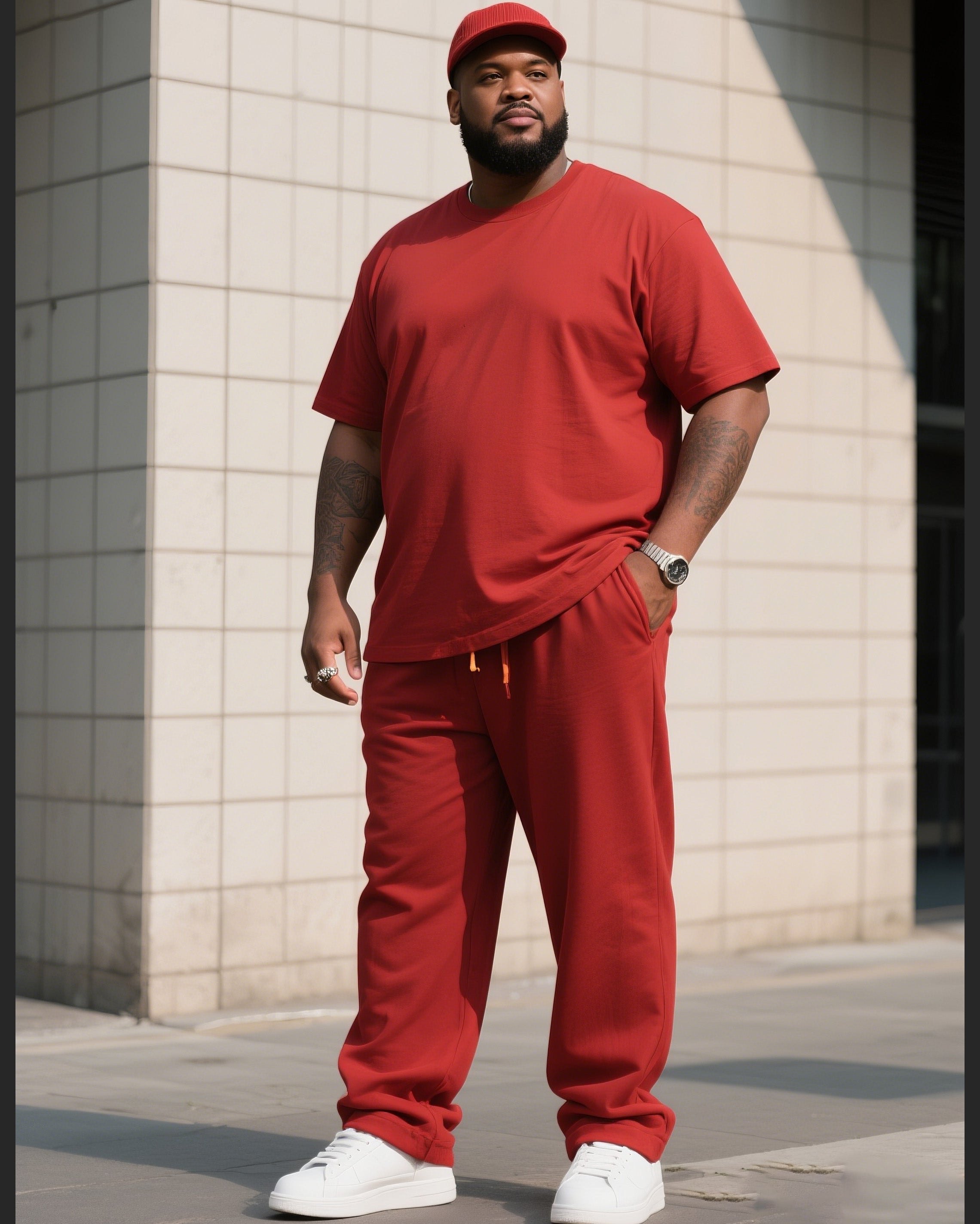 Big Boy Daily Casual All-match Solid Color Short-sleeved T-shirt Trousers Suit
