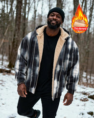 Big & Tall Men's Black And White Gradient Plaid Velvet Thickened Zipper Hoodie