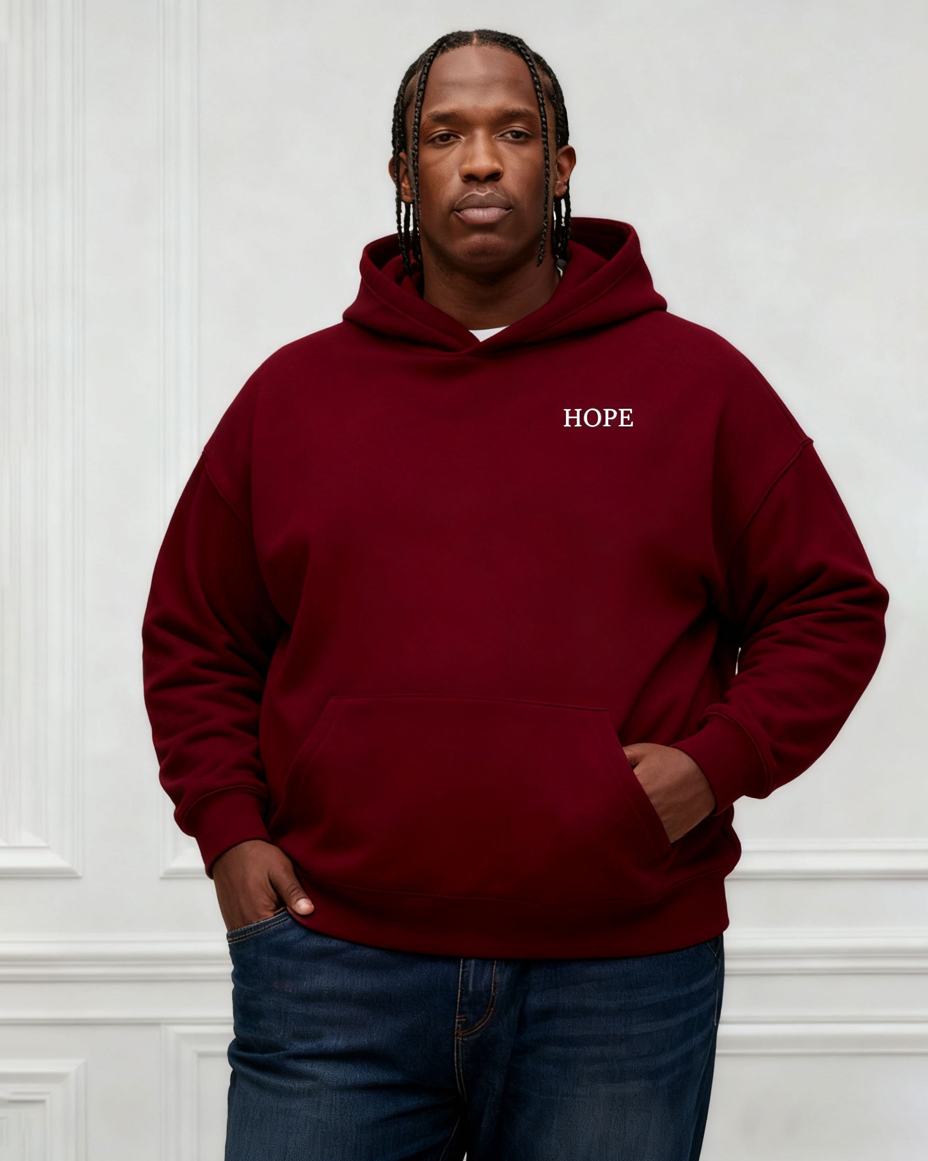 Large Size Men's Autumn And Winter Warm Cotton Hoodie-gray Chest Handmade Three-dimensional Printing "hope" Slogan