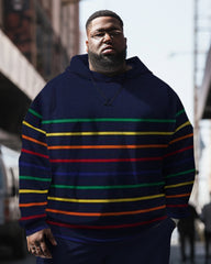 Men's Plus Size Casual Line Graphic Long Sleeve Hoodie Sporty Two-Piece Suit