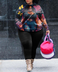 Women's Plus Size Butterfly Curly Women Hoodie Set