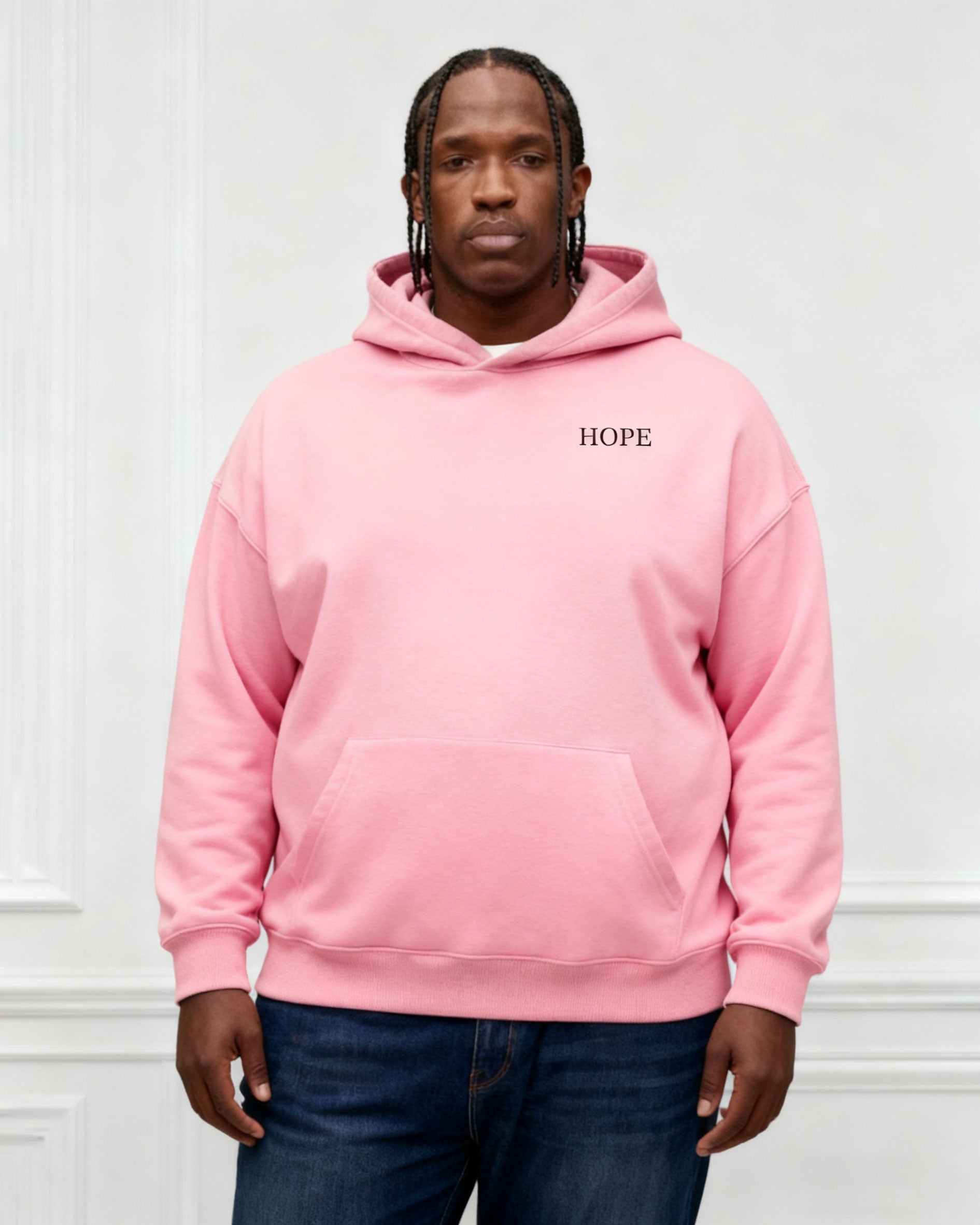 Large Size Men's Autumn And Winter Warm Cotton Hoodie-gray Chest Handmade Three-dimensional Printing "hope" Slogan