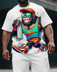 Big & Tall Men's Street Fashion Cool Gorillas in Tank Print Short-Sleeved T-shirt and Short Set
