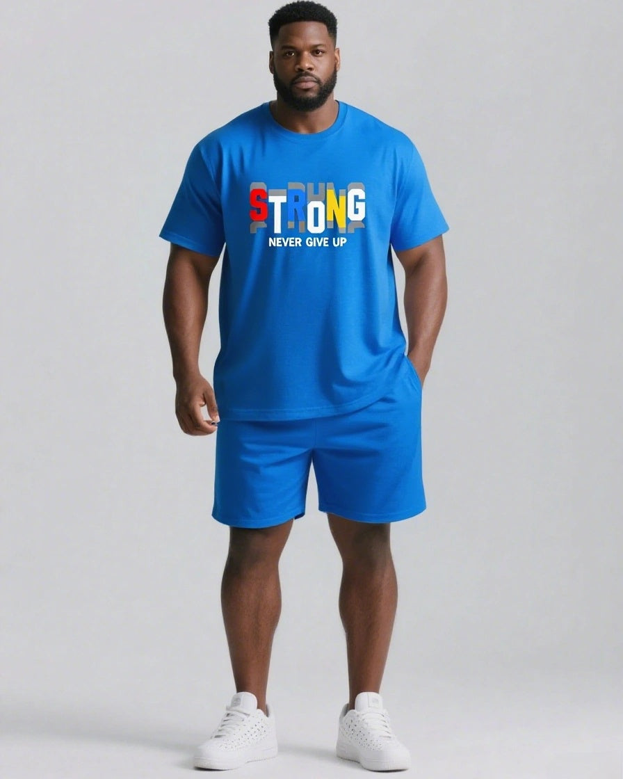 Strong Hearts Never Give Up Men's Big and Tall Colorful Lettering Short Sleeve T-shirt 2-Piece Set