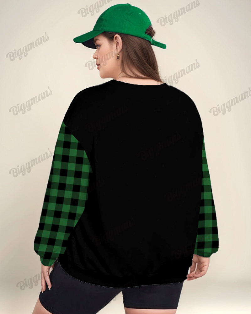 Women's Plus Size Faith Hope Love Snowman Plaid Print Long Sleeve Sweatshirt