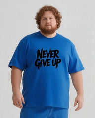 Never Give Up It’s Not The End Men's Big and Tall Simple Lettering Short Sleeve T-shirt Shorts Set
