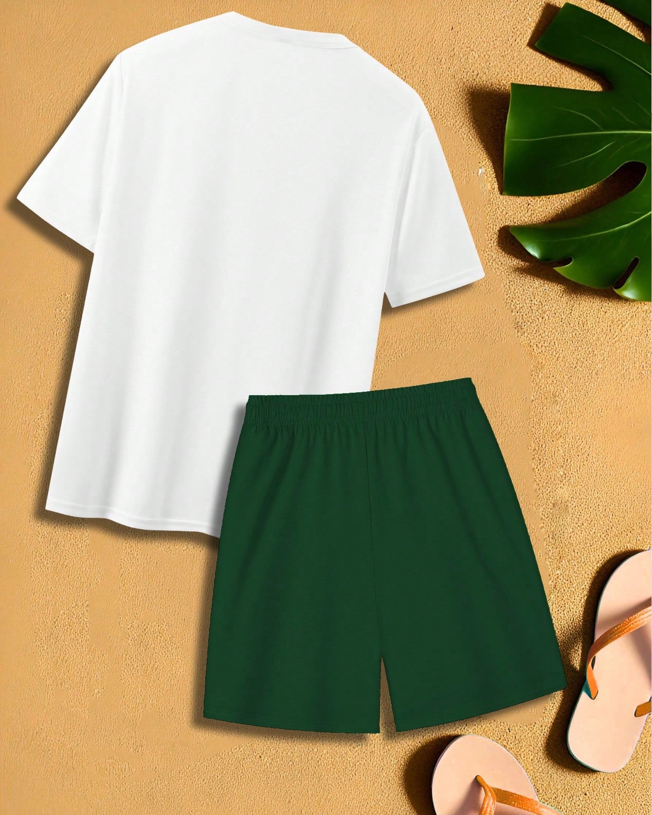 Big & Tall Men's Color-blocked Coconut Trees Print Crewneck Short Sleeve T-Shirt Shorts Set