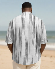 Big & Tall Men's Everyday Black And White Abstract Stripe Print Long Sleeve Bamboo Hemp Texture Shirt