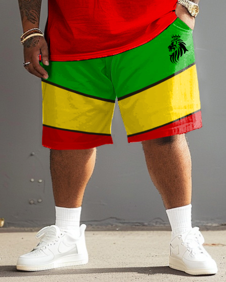 Men's Plus Size Irregular Reggae Stripes T-Shirt Shorts Suit