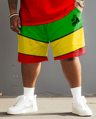 Men's Plus Size Irregular Reggae Stripes T-Shirt Shorts Suit