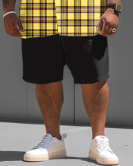 Men's Plus Size Classic Plaid Short Sleeve Shirt Shorts Suit