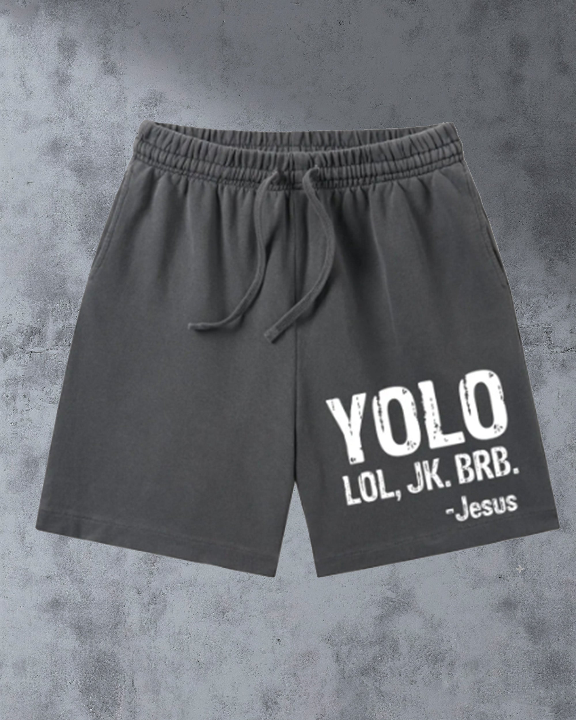 Big & Tall Men's YOLO LOL, JK. BRB.-Jesus夏日短裤