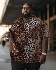 Men's Big & Tall Snakeskin Leopard Print 90s Rock Gradient Element Short-Sleeved Shirt