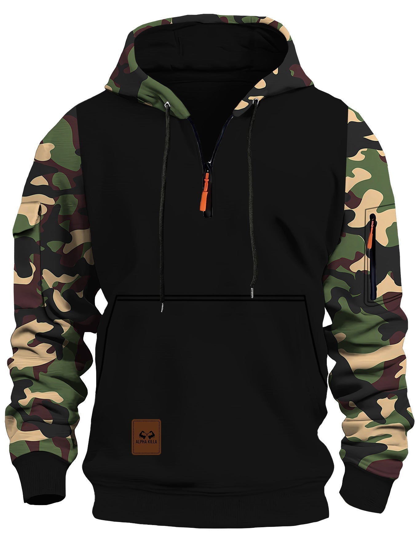 Stitching Hooded Men's Fashion Camouflage American Vintage Zipper Sweater