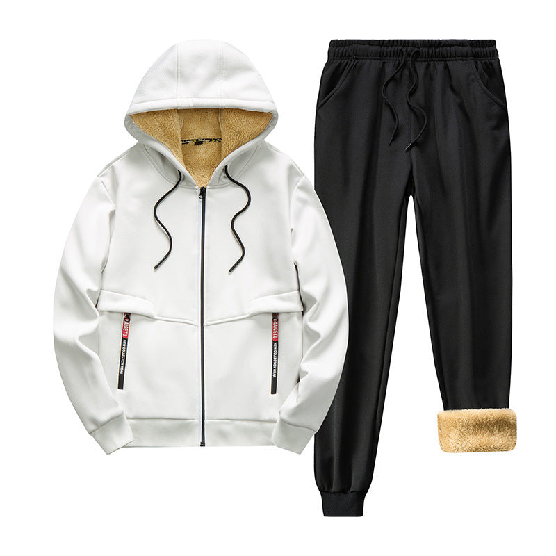 🔥Christmas 50% Off Exclusive ✨Two-piece Set Men's Solid Zip Up Hooded Jacket & Drawstring Waist Pants Set