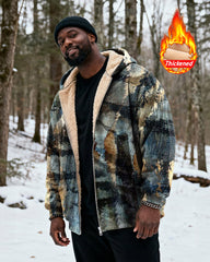 Big & Tall Men's Blue Brown Gold Abstract Textured Print Velvet Thickened Zip Hoodie