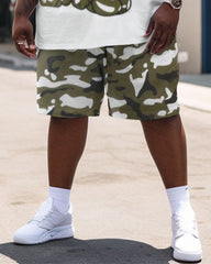Men's Large Size Street Cartoon Bear Camouflage Graffiti Short Sleeve Shorts Set