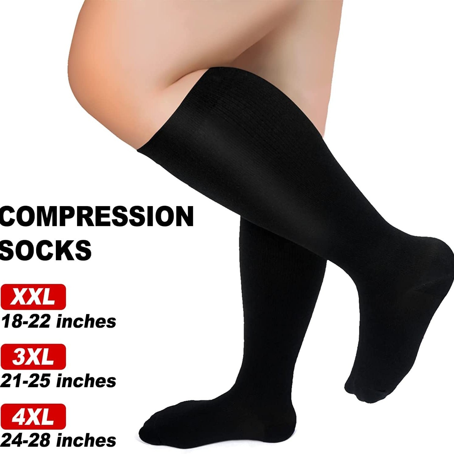 🔥2XL-7XL Solid Color Running Fitness Compression Socks For Obese Men And Women Sports Socks