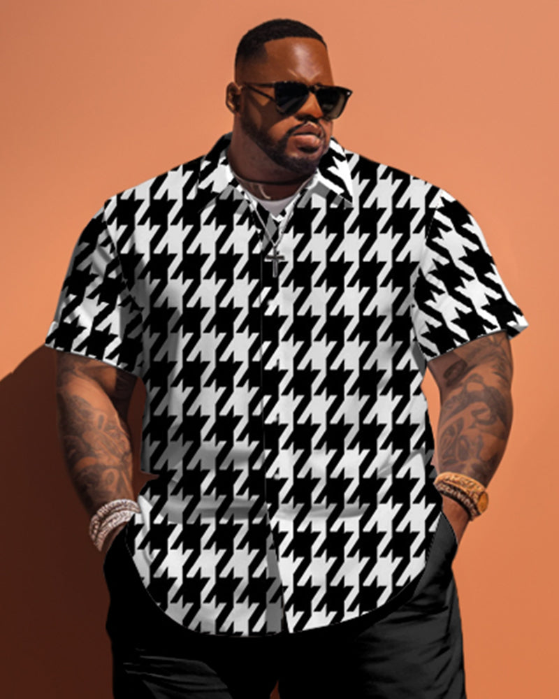 Big Guys Classic Houndstooth Pattern Short Sleeve Shirt Shorts Set