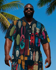 Big Men's Hawaiian Fashion Abstract Colorful Surfboard Printed Cuban Collar Short Sleeve Shirt Shorts Set